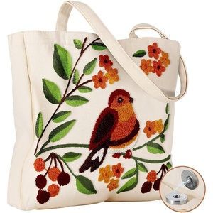 image:imageMiss Adola Aesthetic Embroidery Tote Bag for Women  Reusable Canvas Cute Shoulder Bag for Shopping Grocery Work BookTree Bird