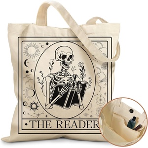 image:imageMiss Adola Aesthetic Tote Bag  with Magnetic Buckle and Zipper Inner Pocket for Women Lady Cloth Cotton Tote Bag for Gym Work Travel Shopping Book Skull