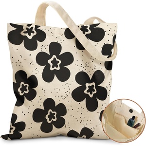 image:imageMiss Adola Aesthetic Tote Bag for Girls  with Magnetic Buckle and Zipper Inner Pocket for Women Lady Canvas Cotton Tote BagBlack Flower