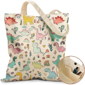 image:imageMiss Adola Aesthetic Tote Bag for Girls  with Magnetic Buckle and Zipper Inner Pocket for Women Lady Canvas Cotton Tote BagDinosaur