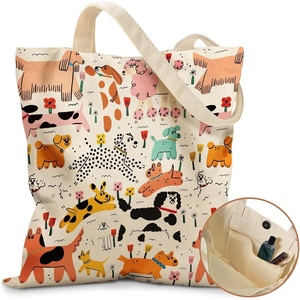 image:imageMiss Adola Aesthetic Tote Bag for Girls  with Magnetic Buckle and Zipper Inner Pocket for Women Lady Canvas Cotton Tote BagDogs