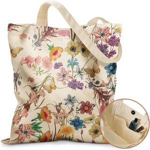 image:imageMiss Adola Aesthetic Tote Bag for Girls  with Magnetic Buckle and Zipper Inner Pocket for Women Lady Canvas Cotton Tote BagFull Flower