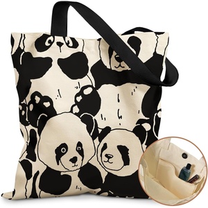 image:imageMiss Adola Aesthetic Tote Bag for Girls  with Magnetic Buckle and Zipper Inner Pocket for Women Lady Canvas Cotton Tote BagFull Panda