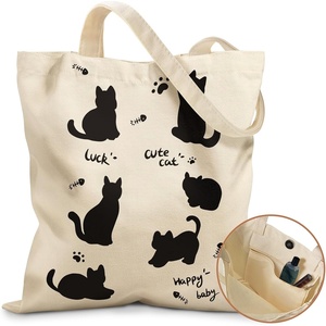 image:imageMiss Adola Aesthetic Tote Bag for Girls  with Magnetic Buckle and Zipper Inner Pocket for Women Lady Canvas Cotton Tote BagSix Cats
