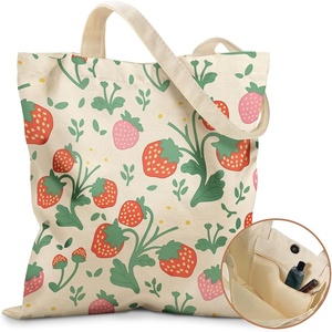 image:imageMiss Adola Aesthetic Tote Bag for Girls  with Magnetic Buckle and Zipper Inner Pocket for Women Lady Canvas Cotton Tote BagStrawberries