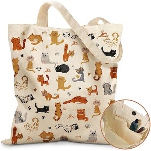 image:imageMiss Adola Aesthetic Tote Bag for Women with Magnetic Buckle and Zipper Inner Pocket Cloth Cotton Canvas Tote BagsCats