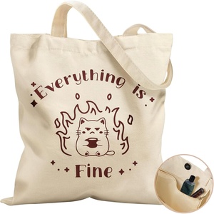 image:imageMiss Adola Aesthetic Tote Bag for Women with Magnetic Buckle and Zipper Inner Pocket Cloth Cotton Canvas Tote BagsFine Cat