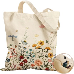 image:imageMiss Adola Aesthetic Tote Bag for Women with Magnetic Buckle and Zipper Inner Pocket Cloth Cotton Canvas Tote BagsRetro Flower