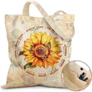 image:imageMiss Adola Aesthetic Tote Bag for Women with Magnetic Buckle and Zipper Inner Pocket Cloth Cotton Canvas Tote BagsSunflower