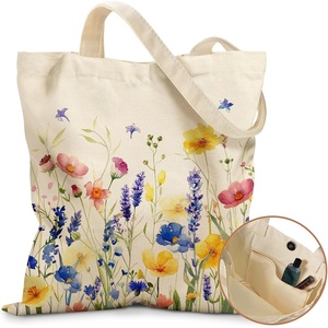 image:imageMiss Adola Aesthetic Tote Bag for Women with Magnetic Buckle and Zipper Inner Pocket Cloth Cotton Canvas Tote BagsWild Flower