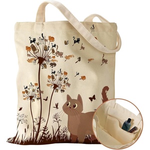 image:imageMiss Adola Canvas Tote Bag with Pocket  Aesthetic Cute Canvas Bag for Women Shoulder Totes for Shopping Work GymCats Dandelion