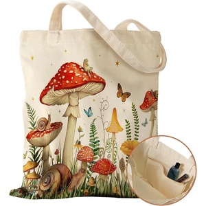 image:imageMiss Adola Canvas Tote Bag with Pocket  Aesthetic Cute Canvas Bag for Women Shoulder Totes for Shopping Work GymMushroom Forest