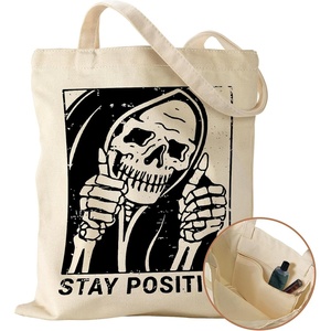 image:imageMiss Adola Canvas Tote Bag with Pocket  Aesthetic Cute Canvas Bag for Women Shoulder Totes for Shopping Work GymSkull Encourage