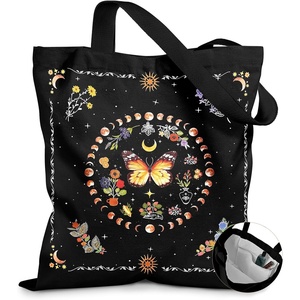 image:imageMiss Adola Canvas Tote Bag with Pockets  Aesthetic Reusable Totes for Women Ladies Cute Printed Cloths Canvas Shoulder BagBlack Butterfly Moon