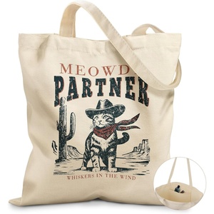 image:imageMiss Adola Canvas Tote Bag with Pockets  Aesthetic Reusable Totes for Women Ladies Cute Printed Cloths Canvas Shoulder BagCactuses Cat
