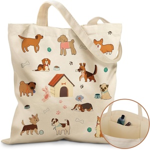 image:imageMiss Adola Canvas Tote Bag with Pockets  Aesthetic Reusable Totes for Women Ladies Cute Printed Cloths Canvas Shoulder BagDog House
