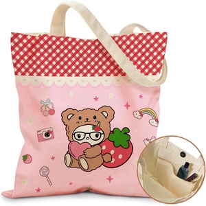 image:imageMiss Adola Cute Canvas Tote Bag for Women  with Magnetic Buckle and Zipper Inner Pocket for Girls Aesthetic Cotton Tote BagsBear Jacket