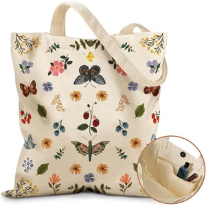 image:imageMiss Adola Cute Canvas Tote Bag for Women  with Magnetic Buckle and Zipper Inner Pocket for Girls Aesthetic Cotton Tote BagsButterfly Flower