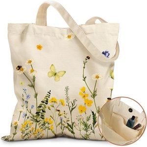 image:imageMiss Adola Cute Canvas Tote Bag for Women  with Magnetic Buckle and Zipper Inner Pocket for Girls Aesthetic Cotton Tote BagsButterfly Yellow Flower