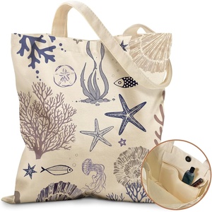 image:imageMiss Adola Cute Canvas Tote Bag for Women  with Magnetic Buckle and Zipper Inner Pocket for Girls Aesthetic Cotton Tote BagsOcean Plant