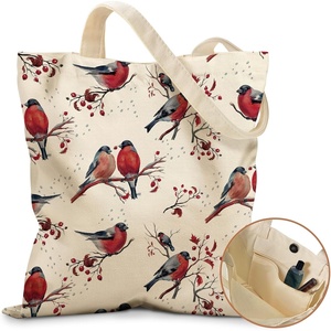 image:imageMiss Adola Cute Canvas Tote Bag for Women  with Magnetic Buckle and Zipper Inner Pocket for Girls Aesthetic Cotton Tote BagsRed Bird