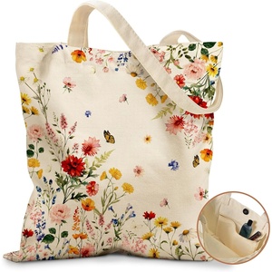 image:imageMiss Adola Cute Canvas Tote Bag for Women  with Magnetic Buckle and Zipper Inner Pocket for Girls Aesthetic Cotton Tote BagsVintage Flower