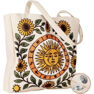 image:imageMiss Adola Embroidery Canvas Tote Bag for Women  Reusable Tote with Buckle Aesthetic Cute Shoulder Bag for Shopping GroceryMoon Sunflower