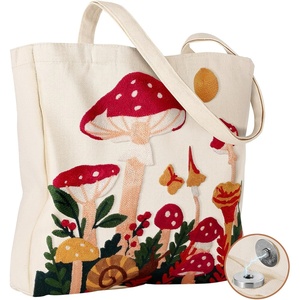 image:imageMiss Adola Embroidery Canvas Tote Bag for Women  Reusable Tote with Buckle Aesthetic Cute Shoulder Bag for Shopping GroceryMushroom Moon
