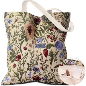 image:imageMiss Adola Embroidery Tote Bag for Women  Aesthetic Canvas Bag with Pocket Reusable ToteBag for Work ShoppingFloral