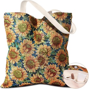 image:imageMiss Adola Embroidery Tote Bag for Women  Aesthetic Canvas Bag with Pocket Reusable ToteBag for Work ShoppingSunflower