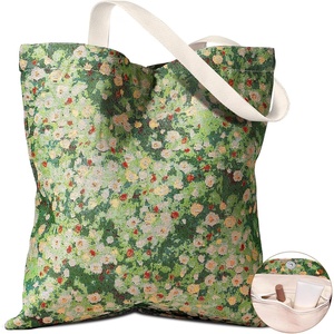 image:imageMiss Adola Embroidery Tote Bag for Women  Aesthetic Canvas Bag with Pocket Reusable ToteBag for Work ShoppingWildflower