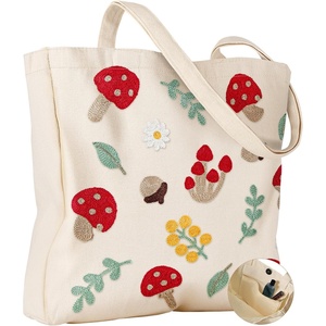 image:imageMiss Adola Embroidery Tote Bag with Pocket amp Buckle  Reusable Canvas Tote for Women Cute Aesthetic Work Shopping Grocery BagShiitake