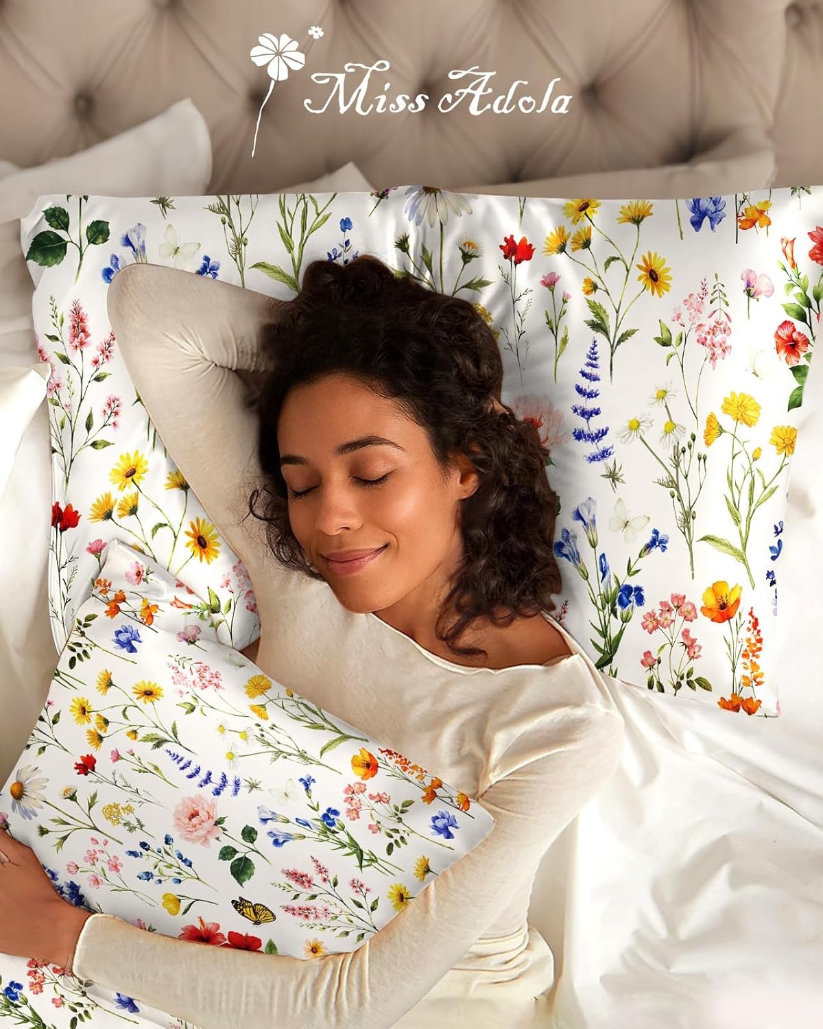 image:imageMiss Adola 2 Pack Mulberry Silk Pillowcase for Hair and Skin Standard Size 20 x 26 Inches with Hidden Zipper Watercolor Strawberry 19 Momme Soft Sleeping Silk Pillow Case for Women MomsBeige Flower