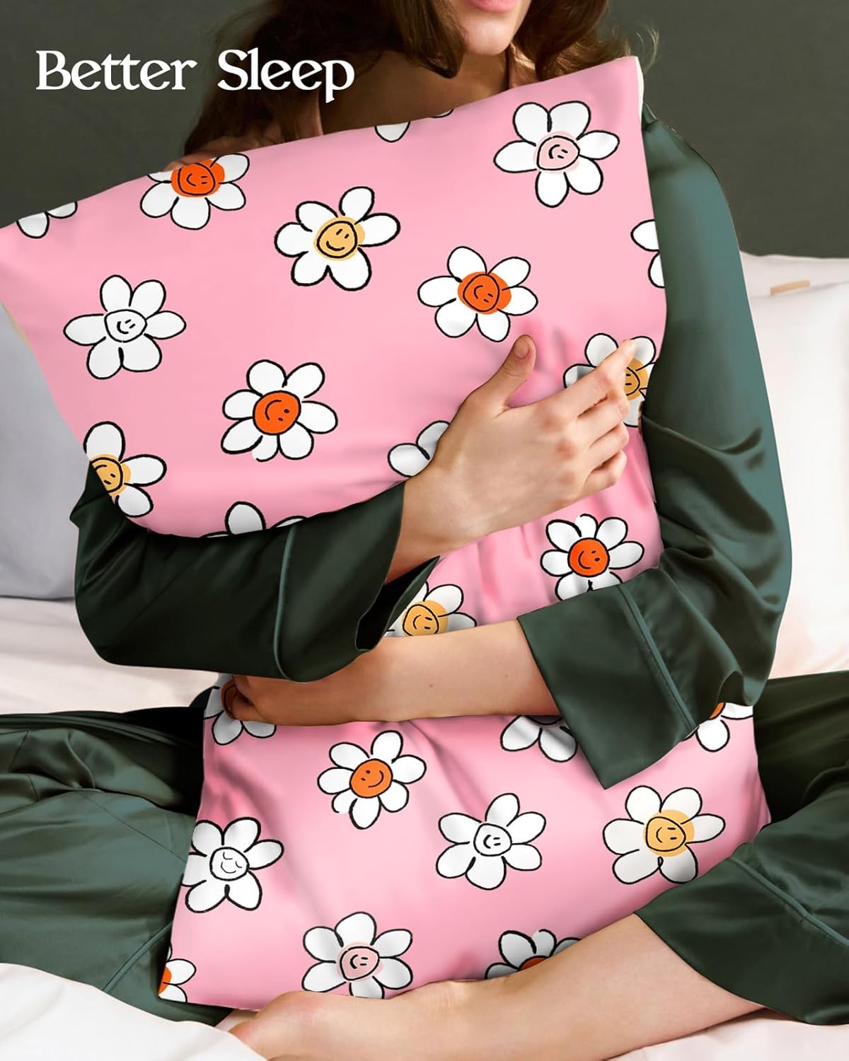 image:imageMiss Adola 2 Pack Mulberry Silk Pillowcase for Hair and Skin Standard Size 20 x 26 Inches with Hidden Zipper Watercolor Strawberry 19 Momme Soft Sleeping Silk Pillow Case for Women MomsPk Laugh Flower