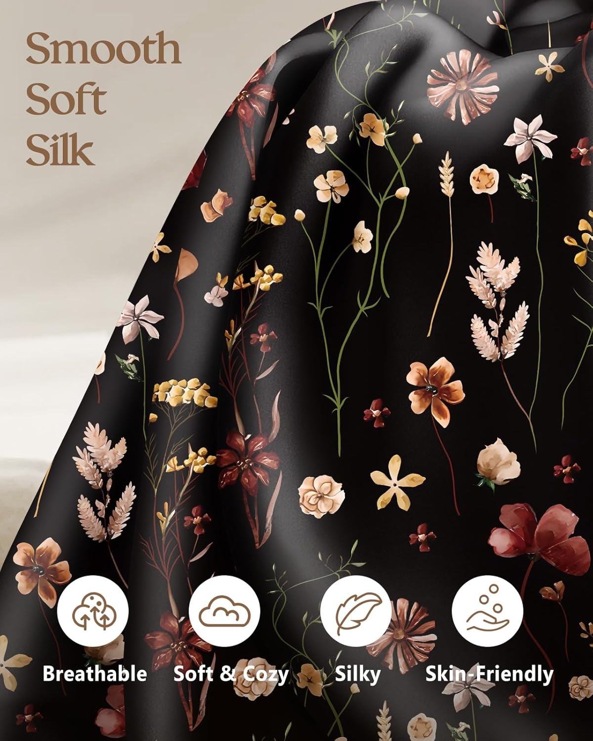 image:imageMiss Adola 2 Pack Mulberry Silk Pillowcase for Hair and Skin Standard Size 20 x 26 Inches with Hidden Zipper Watercolor Strawberry 19 Momme Soft Sleeping Silk Pillow Case for Women MomsBk Grow Flower