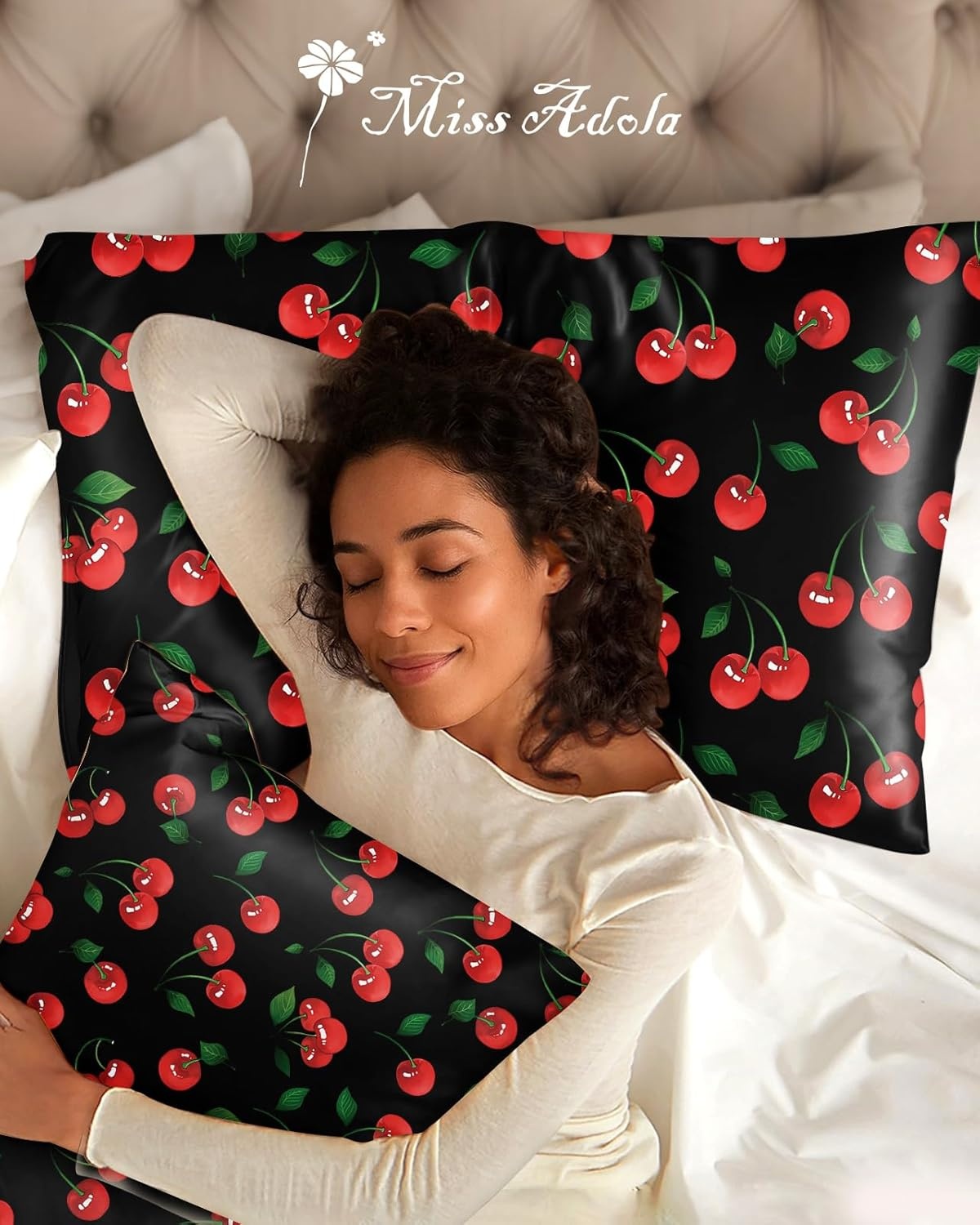 image:imageMiss Adola 2 Pack Mulberry Silk Pillowcase for Hair and Skin Standard Size 20 x 26 Inches with Hidden Zipper Watercolor Strawberry 19 Momme Soft Sleeping Silk Pillow Case for Women MomsShiny Cherry