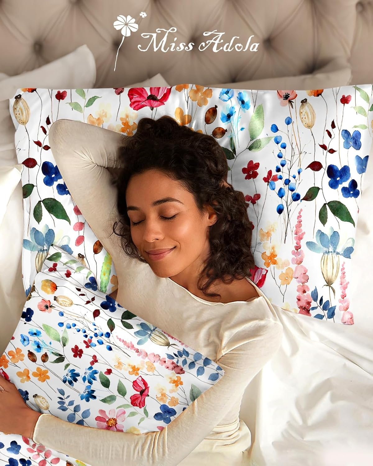 image:imageMiss Adola 2 Pack Mulberry Silk Pillowcase for Hair and Skin Standard Size 20 x 26 Inches with Hidden Zipper Watercolor Strawberry 19 Momme Soft Sleeping Silk Pillow Case for Women MomsWatercolor Flower
