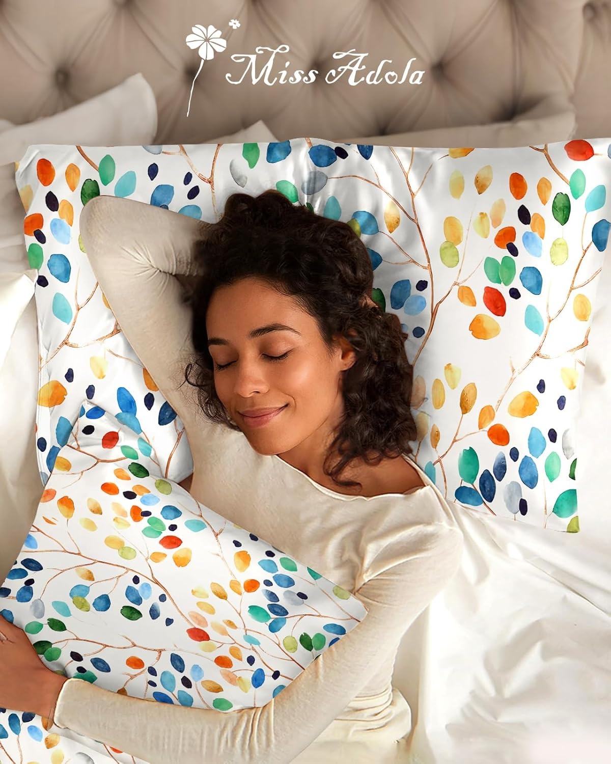image:imageMiss Adola 2 Pack Mulberry Silk Pillowcase for Hair and Skin Standard Size 20 x 26 Inches with Hidden Zipper Watercolor Strawberry 19 Momme Soft Sleeping Silk Pillow Case for Women MomsColorful Leaf