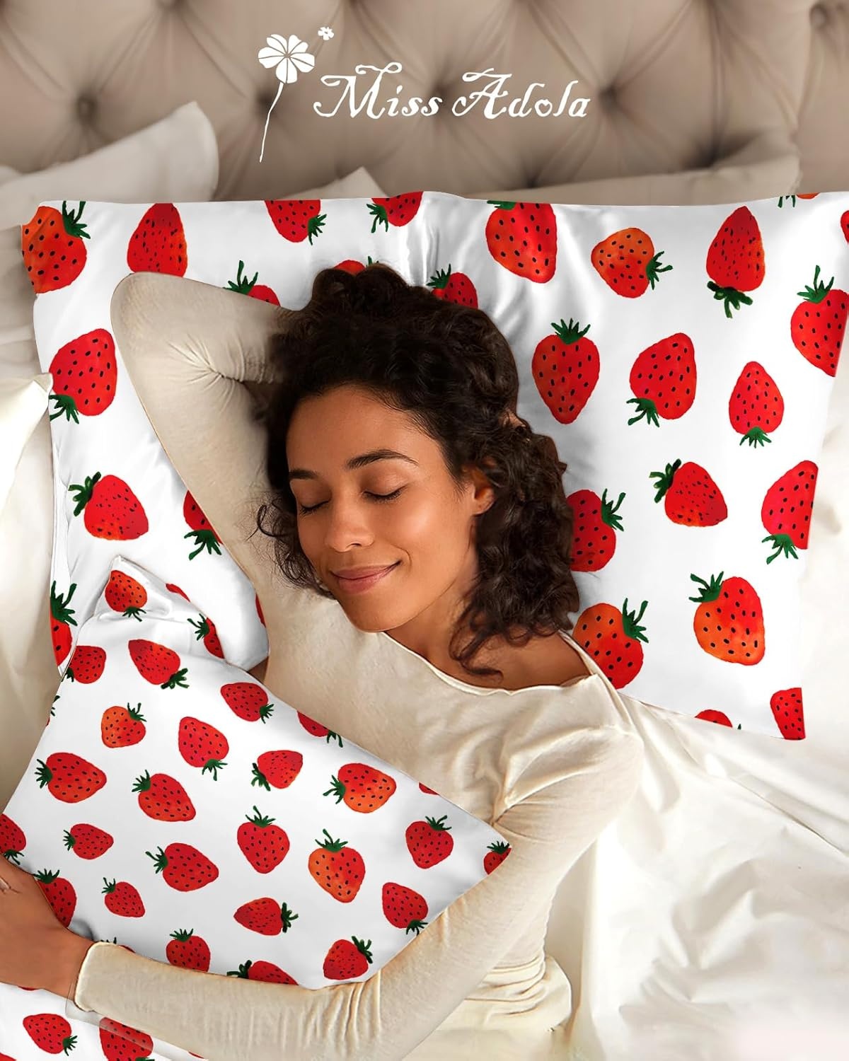 image:imageMiss Adola 2 Pack Mulberry Silk Pillowcase for Hair and Skin Standard Size 20 x 26 Inches with Hidden Zipper Watercolor Strawberry 19 Momme Soft Sleeping Silk Pillow Case for Women MomsWatercolor Strawberry