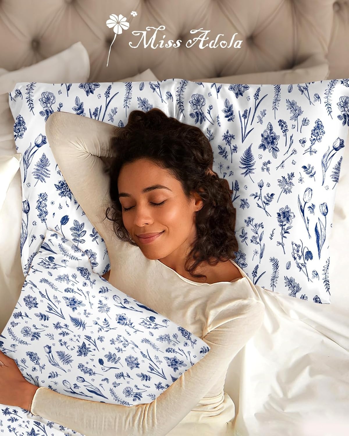 image:imageMiss Adola 2 Pack Mulberry Silk Pillowcase for Hair and Skin Standard Size 20 x 26 Inches with Hidden Zipper Watercolor Strawberry 19 Momme Soft Sleeping Silk Pillow Case for Women MomsBlue Line Flower