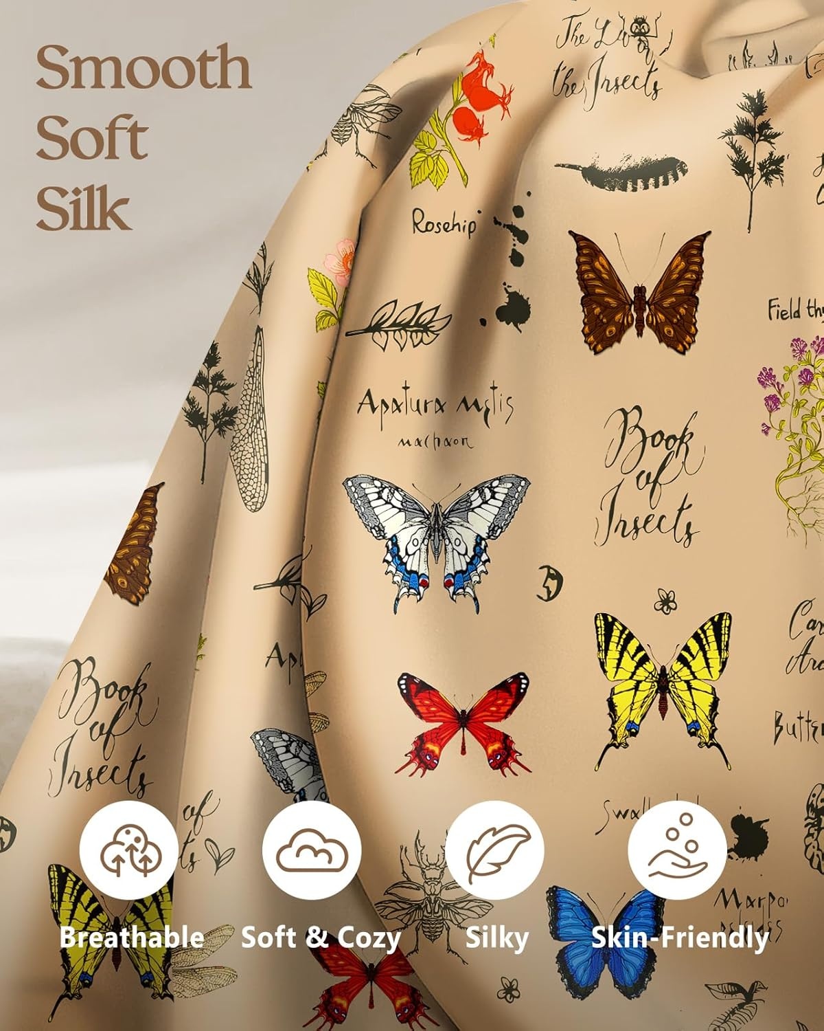 image:imageMiss Adola 2 Pack Mulberry Silk Pillowcase for Hair and Skin Standard Size 20 x 26 Inches with Hidden Zipper Watercolor Strawberry 19 Momme Soft Sleeping Silk Pillow Case for Women MomsPlants Butterfly