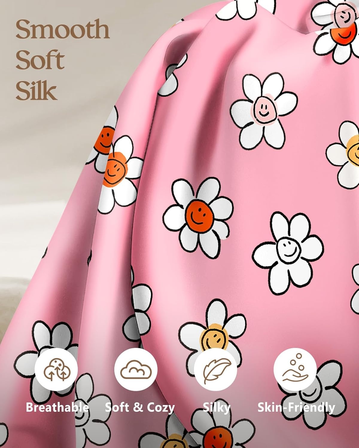 image:imageMiss Adola 2 Pack Mulberry Silk Pillowcase for Hair and Skin Standard Size 20 x 26 Inches with Hidden Zipper Watercolor Strawberry 19 Momme Soft Sleeping Silk Pillow Case for Women MomsPk Laugh Flower