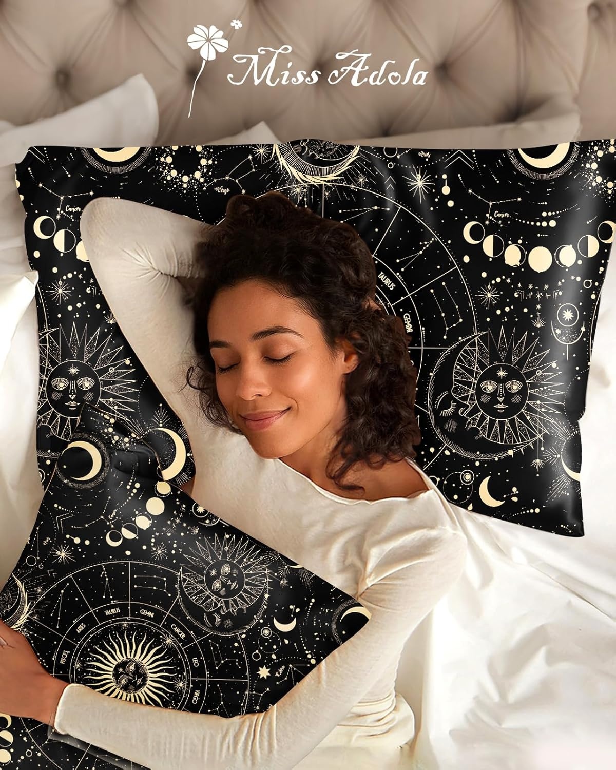 image:imageMiss Adola 2 Pack Mulberry Silk Pillowcase for Hair and Skin Standard Size 20 x 26 Inches with Hidden Zipper Watercolor Strawberry 19 Momme Soft Sleeping Silk Pillow Case for Women MomsSun Moon