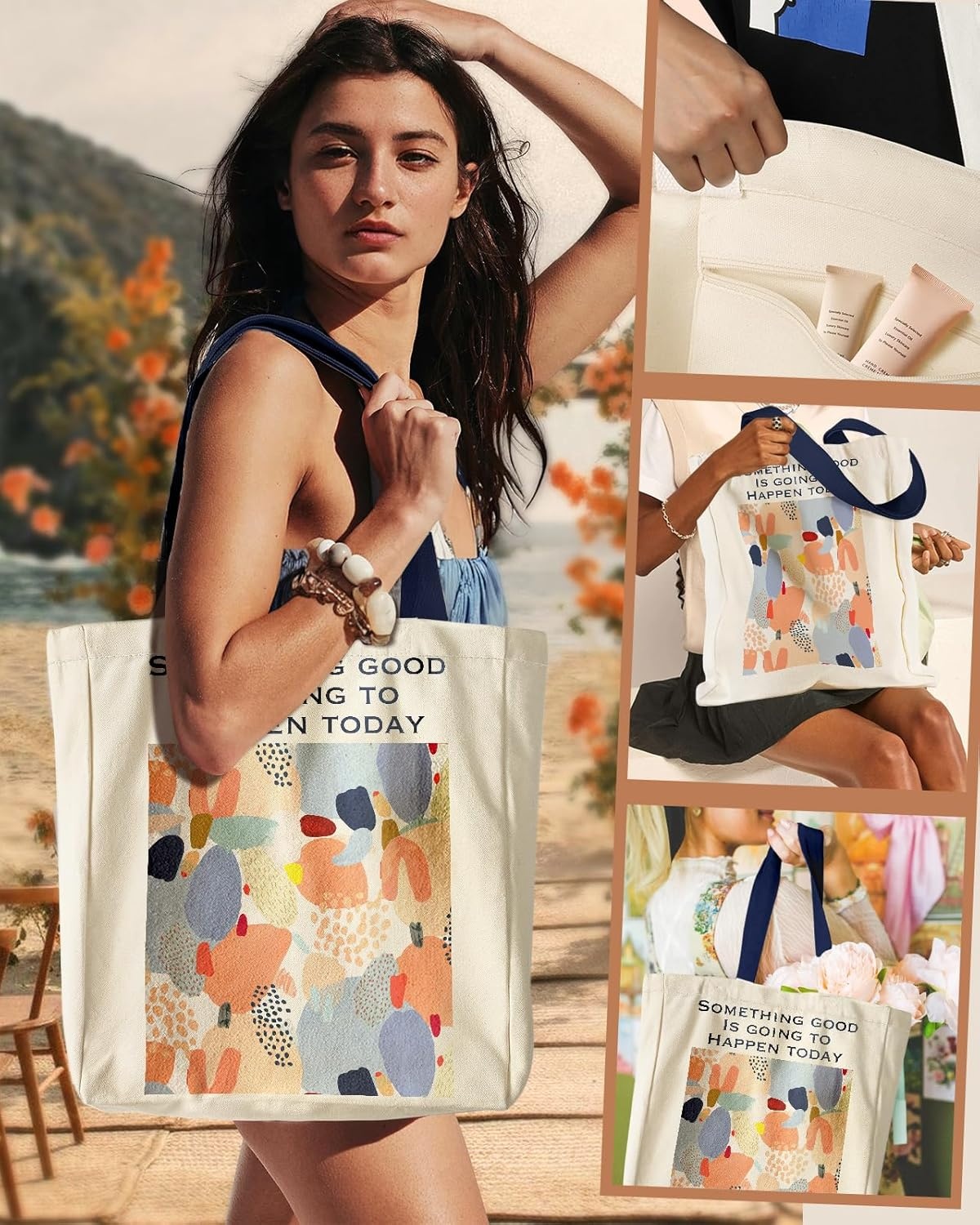 image:imageMiss Adola Aesthetic Heavy Canvas Tote Bag with Pocket for Women Cloth Gusseted Totes Bag with Pattern for ShoppingBible Art