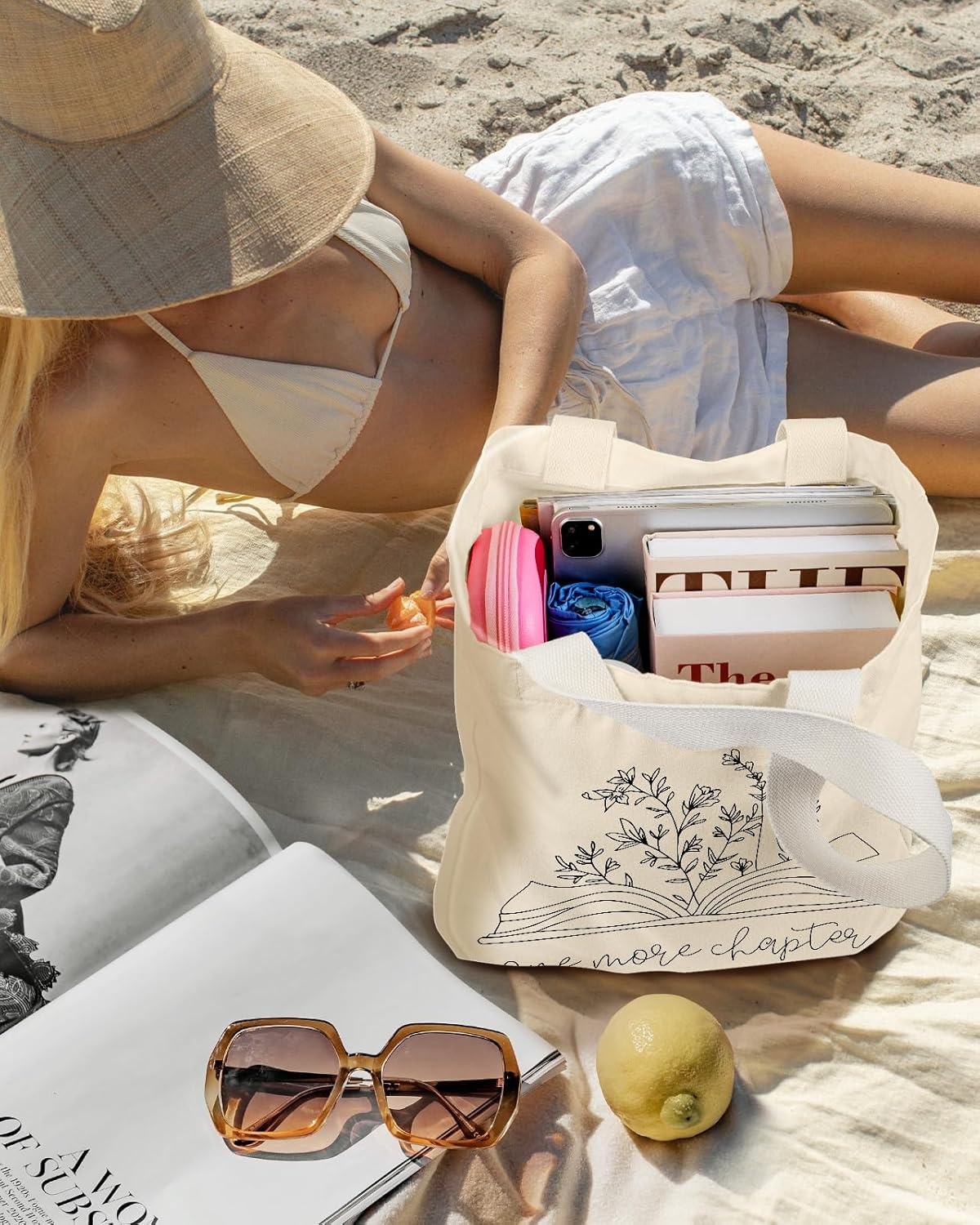 image:imageMiss Adola Aesthetic Heavy Canvas Tote Bag with Pocket for Women Cloth Gusseted Totes Bag with Pattern for ShoppingBookish Flower