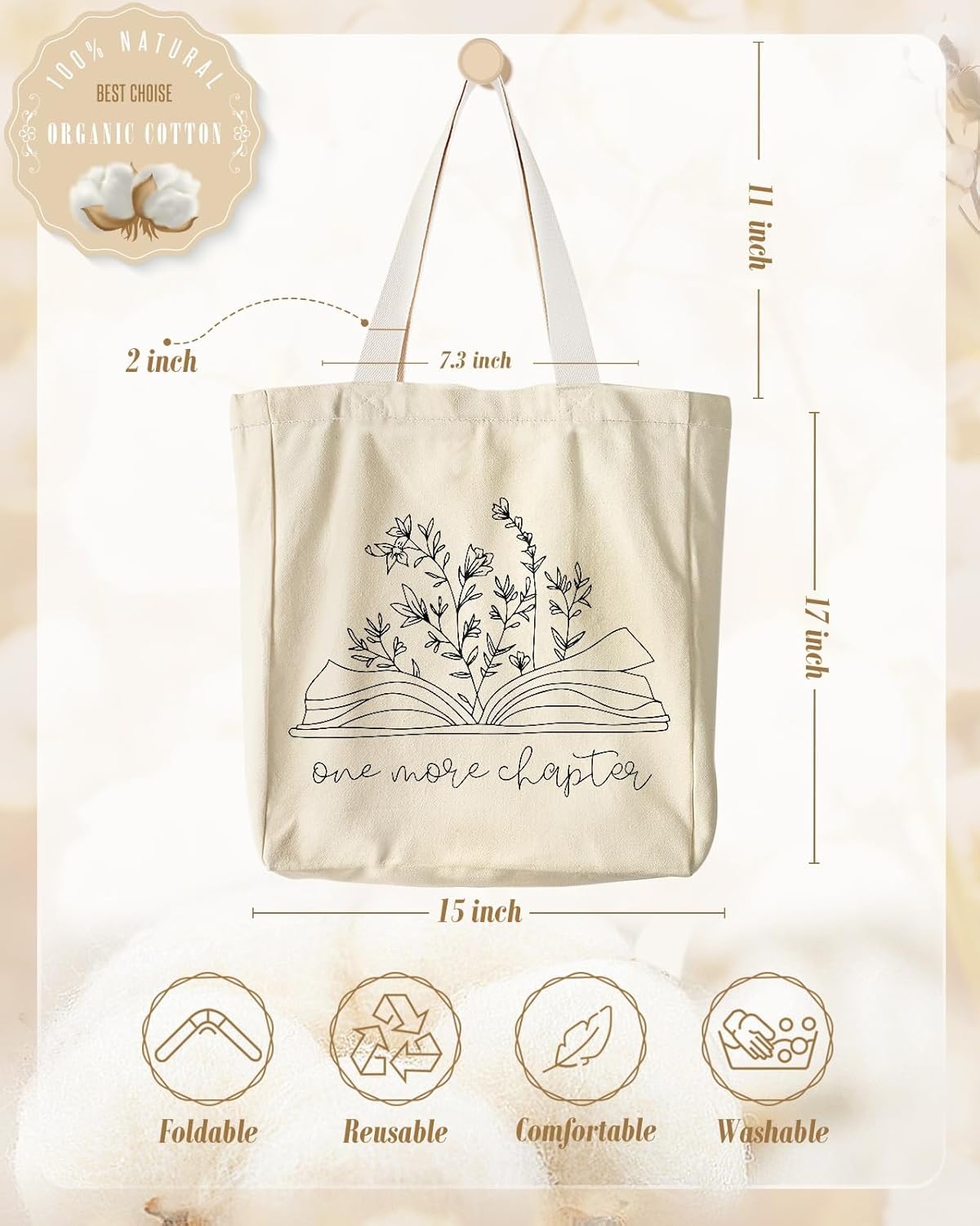 image:imageMiss Adola Aesthetic Heavy Canvas Tote Bag with Pocket for Women Cloth Gusseted Totes Bag with Pattern for ShoppingBookish Flower