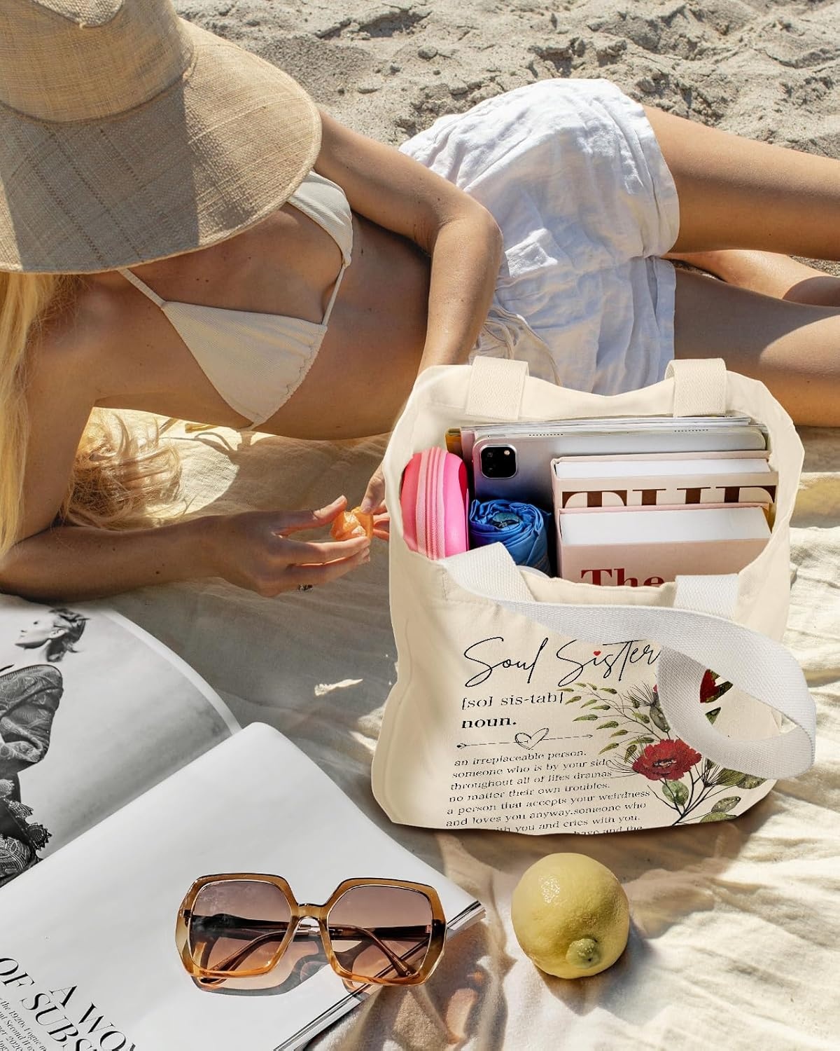 image:imageMiss Adola Aesthetic Heavy Canvas Tote Bag with Pocket for Women Cloth Gusseted Totes Bag with Pattern for ShoppingSister Flower