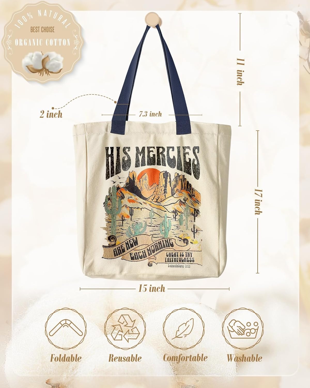 image:imageMiss Adola Aesthetic Heavy Canvas Tote Bag with Pocket for Women Cloth Gusseted Totes Bag with Pattern for ShoppingWestern Cosmetic