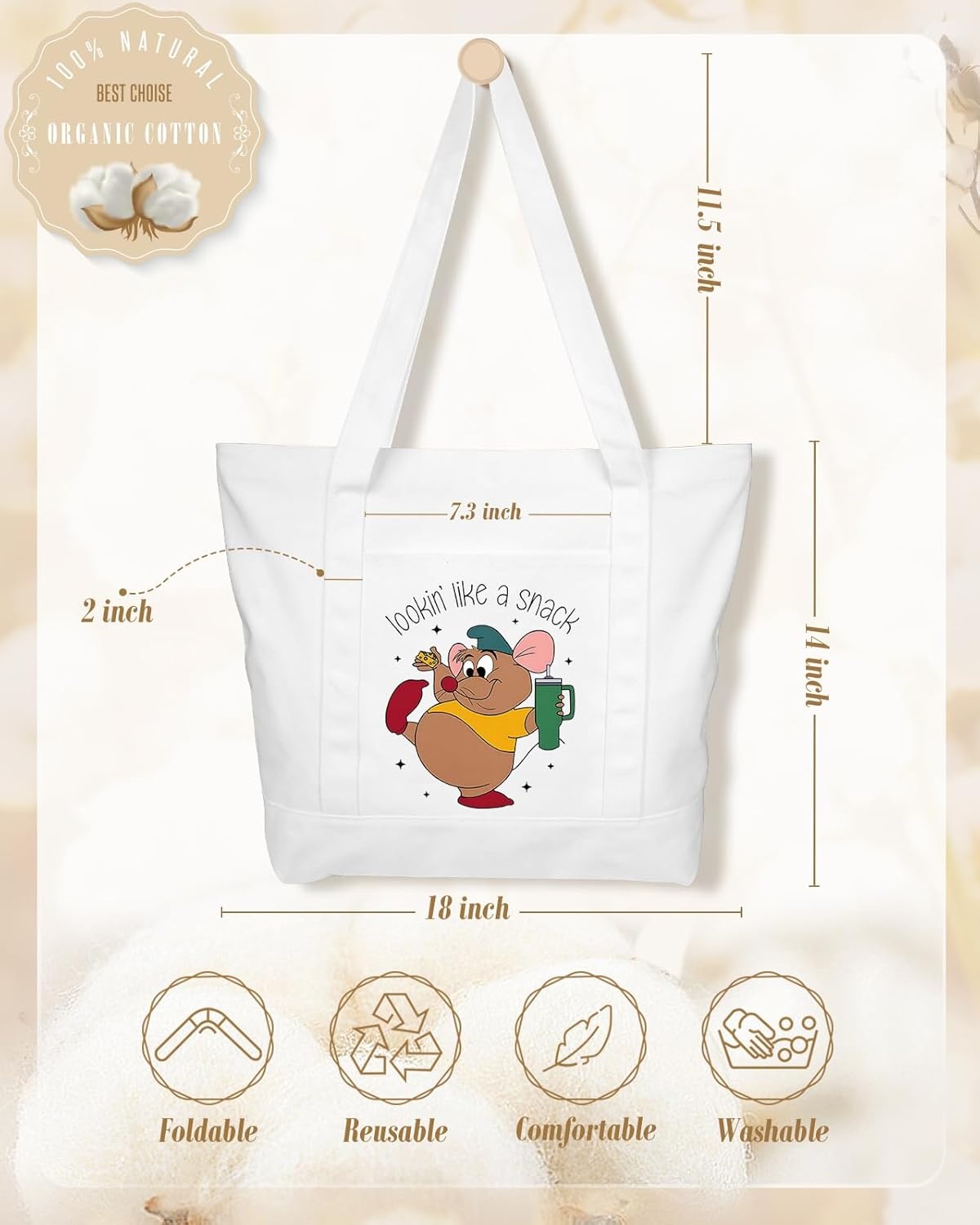 image:imageMiss Adola Large Canvas Tote Bag Zipper Closure Outside Pocket Size 17514 Aesthetic Boat Bag for Women CottonCheese