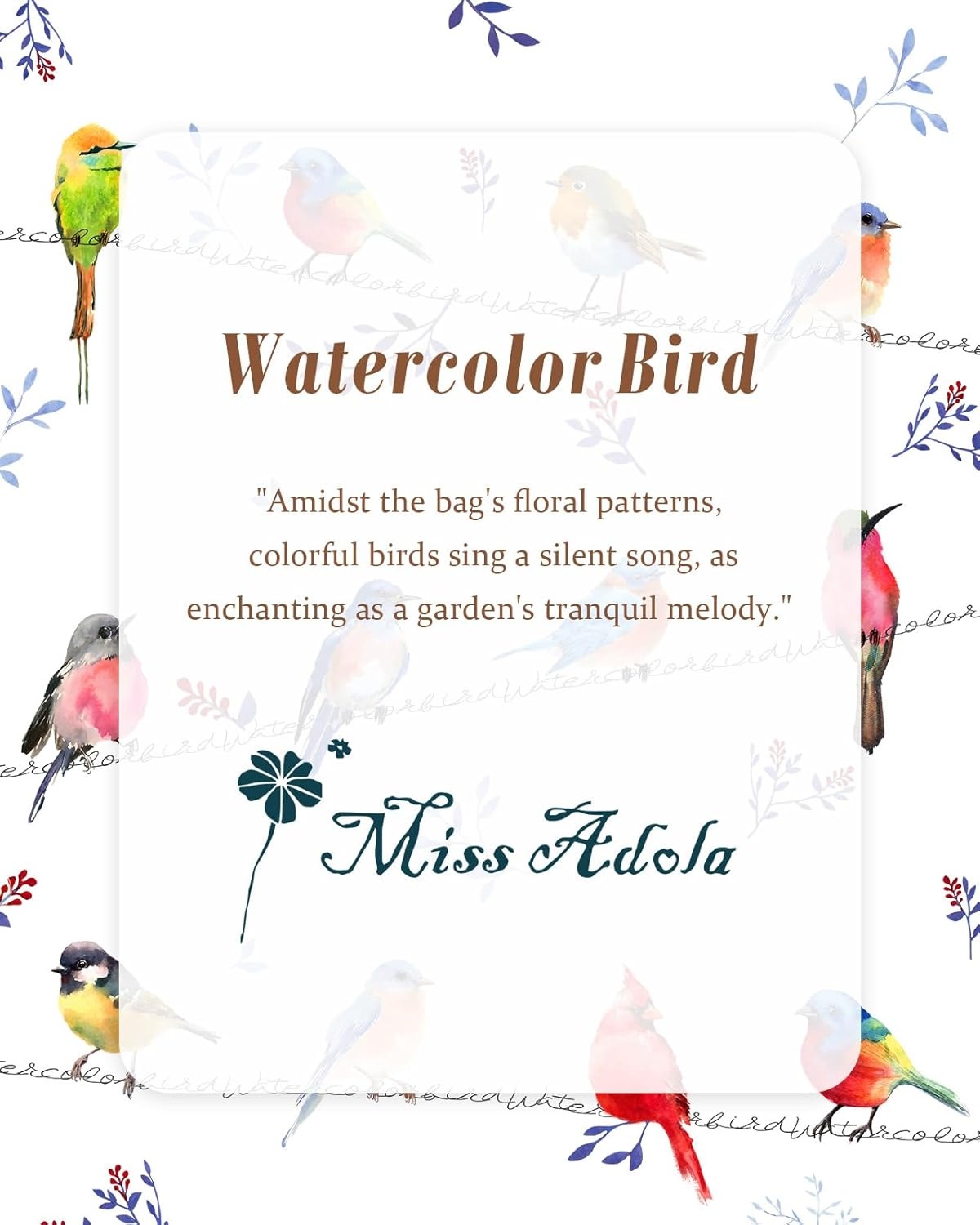 image:imageMiss Adola Large Canvas Tote Bag for Women with Zipper and Inner Pocket Aesthetic Cute Shoulder Bag for Shopping DailyWatercolor Bird